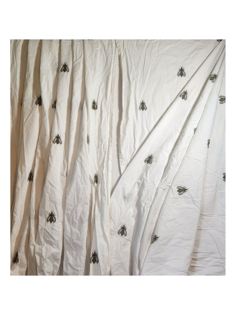 IKEA Alvine Bi Embroidered Bee moth Curtain Panel White 57x83 Cottagecore